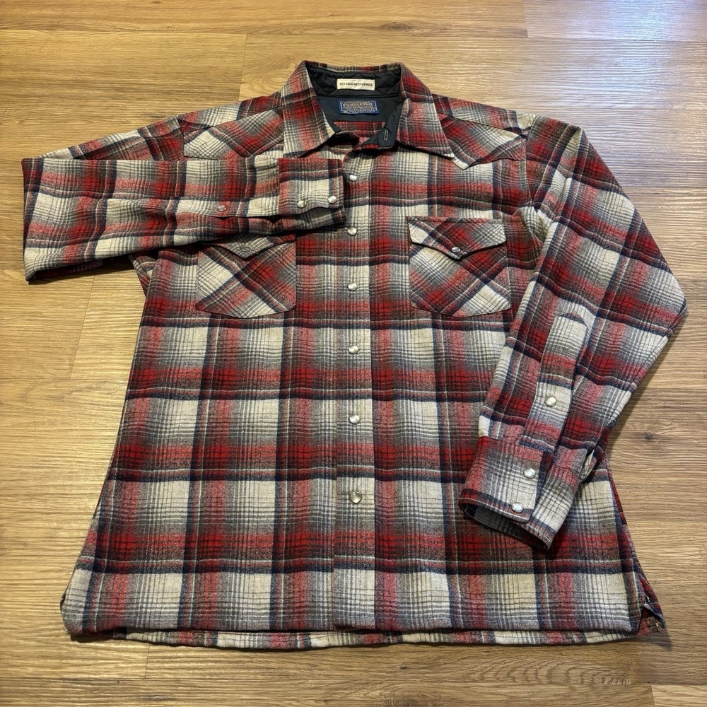 Vintage 70s Pendleton High Grade Western Wear Wool Shirt Men's M Pearl Snap USA